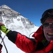 Bo on the summit of Changtse with Everest in the background