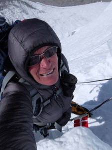 Bo in the steepest part of the climb between camp 1 and 2, Cho Oyu fall 2014, carrying Osprey Pack Aether 70, picture taken with Fujifilm XQ1